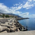 Giant Jack shaped boulders line the waterfront of Funchal Madeira Portugal.